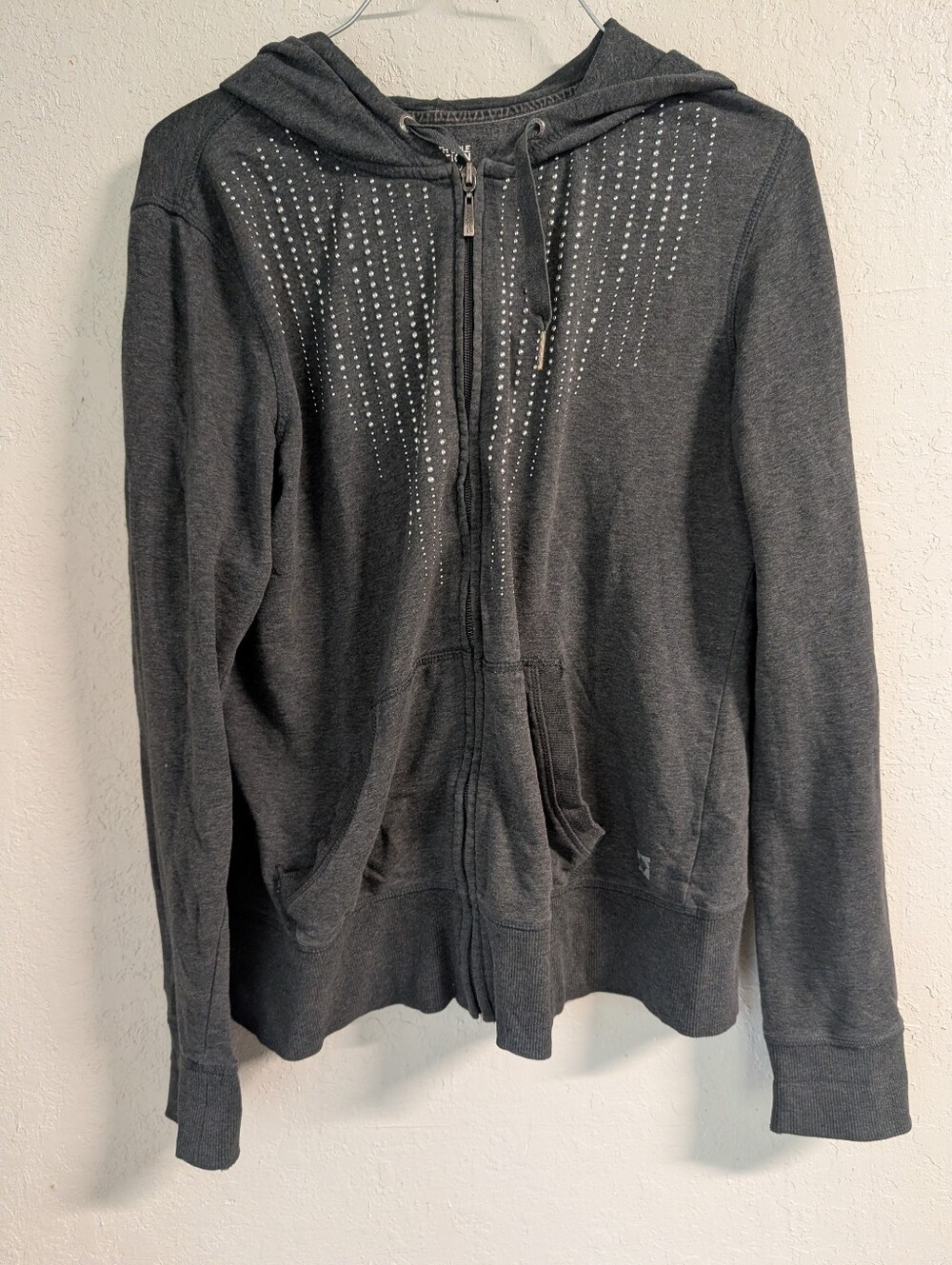 Studded Hoodie M Charcoal Zip Up Distressed Grunge Punk Skater Indie Whimsigoth
